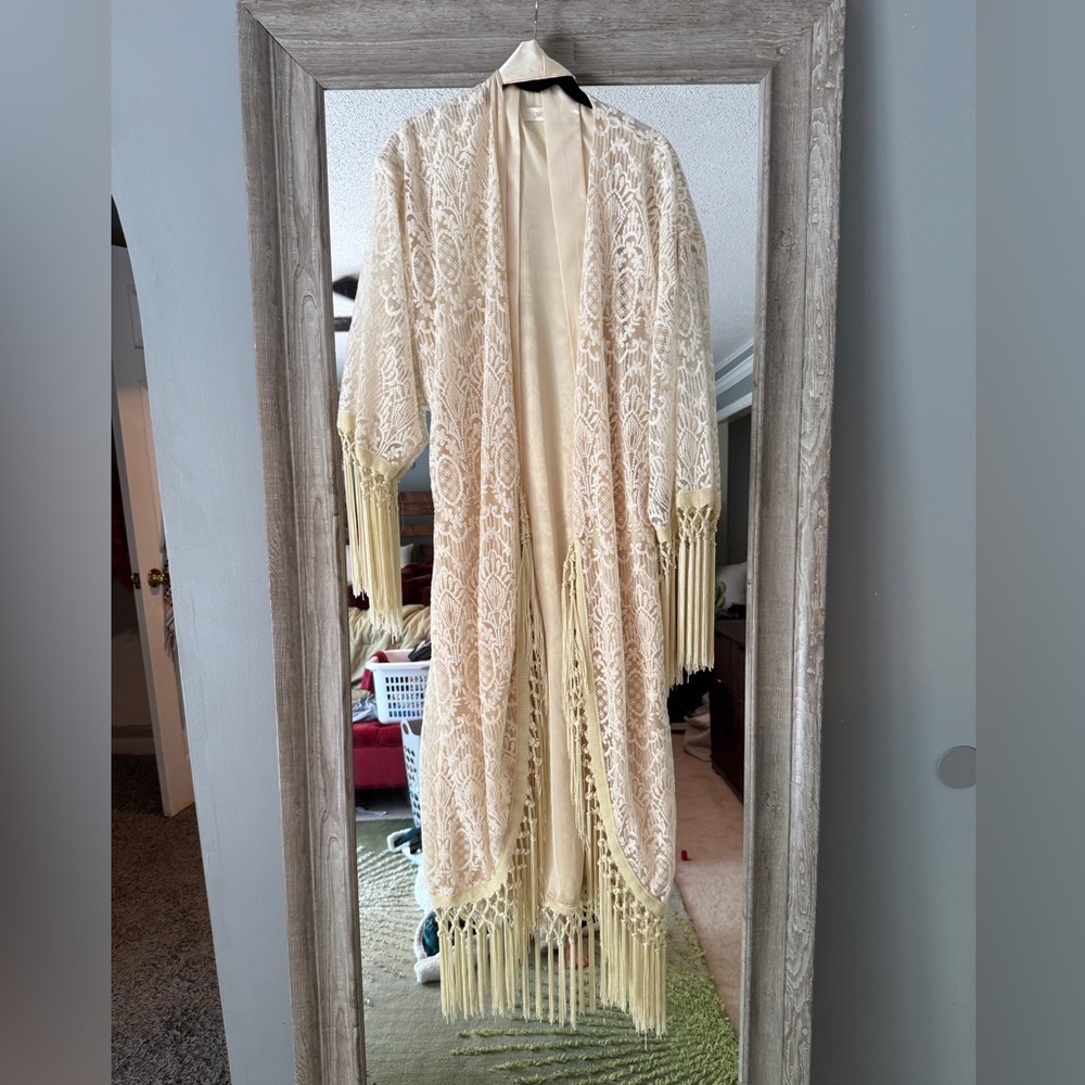 New *rare* Camas Lily Deadstock Fabric Lace Robe Kimono XS-XL Boho Wedding Layer - Picture 6 of 11